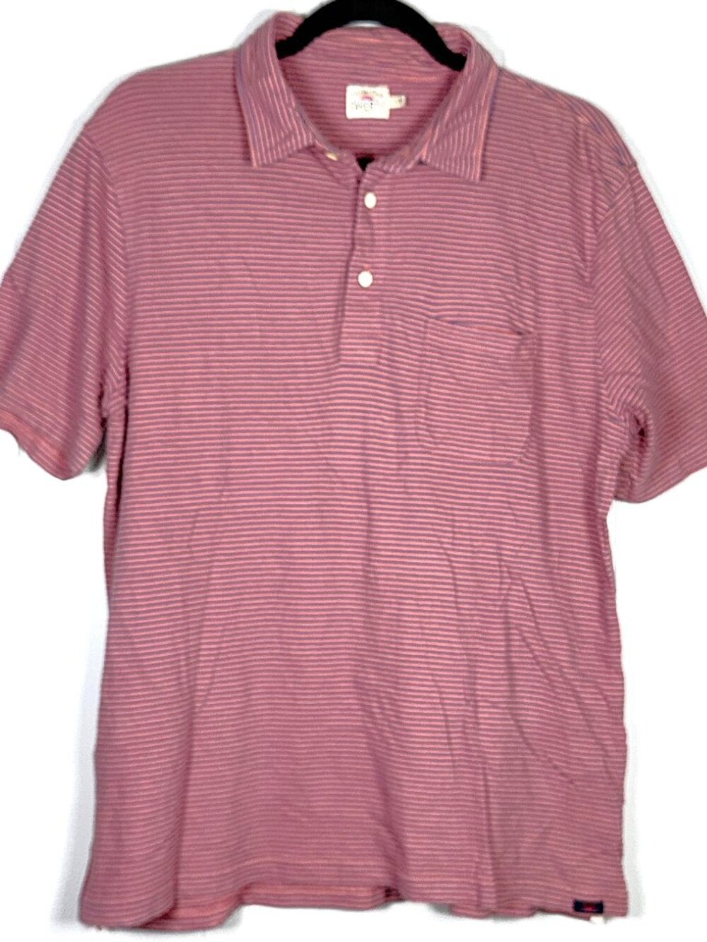 Faherty Isle Movement Feeder Stripe Red Pink Blue Performance Golf Polo Shirt L